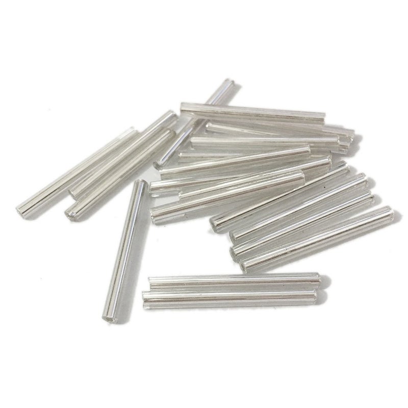 zhiteng 25mm 1" Czech Glass Seed Beads Tube Lined Bugle Beads Spacer Long Earrings Findings (Silver) - Image 1